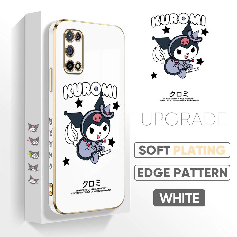 TA for Realme 7 5G Back Cover + Free Lanyard Cute Kuromi Luxury 6D Plating Case Side Pattern Soft Silicone Square Phone Cases