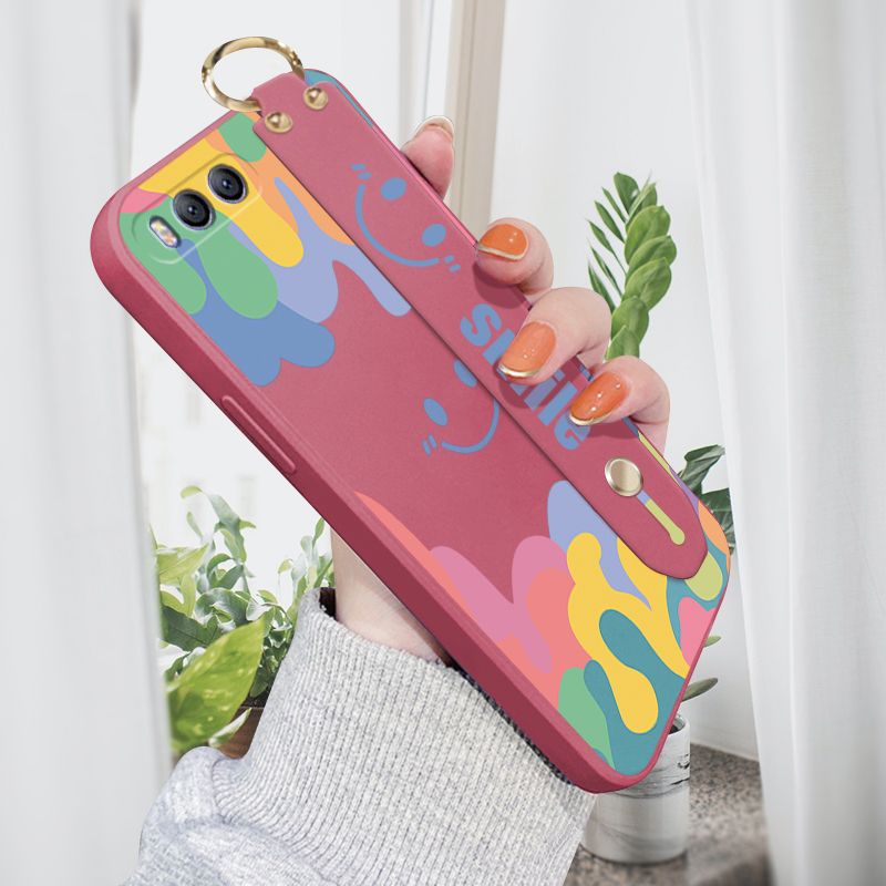 Jizetin for Xiaomi Mi 6 Wrist Strap Case Soft Candy Color Splash Ink Cover Ultra Thin Anti Fall Liquid Silicone Phone Case