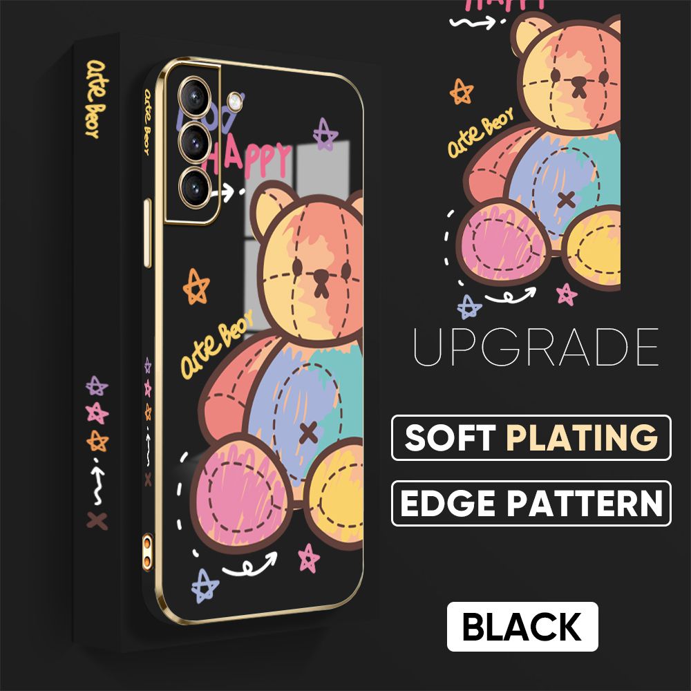 Jizetin (Free Lanyard) Samsung S21 Plus 5G Cover Color Doll Luxury 6D Plating Soft Casing Silicone Square Frame Phone Case Shiny Bling Back Cover