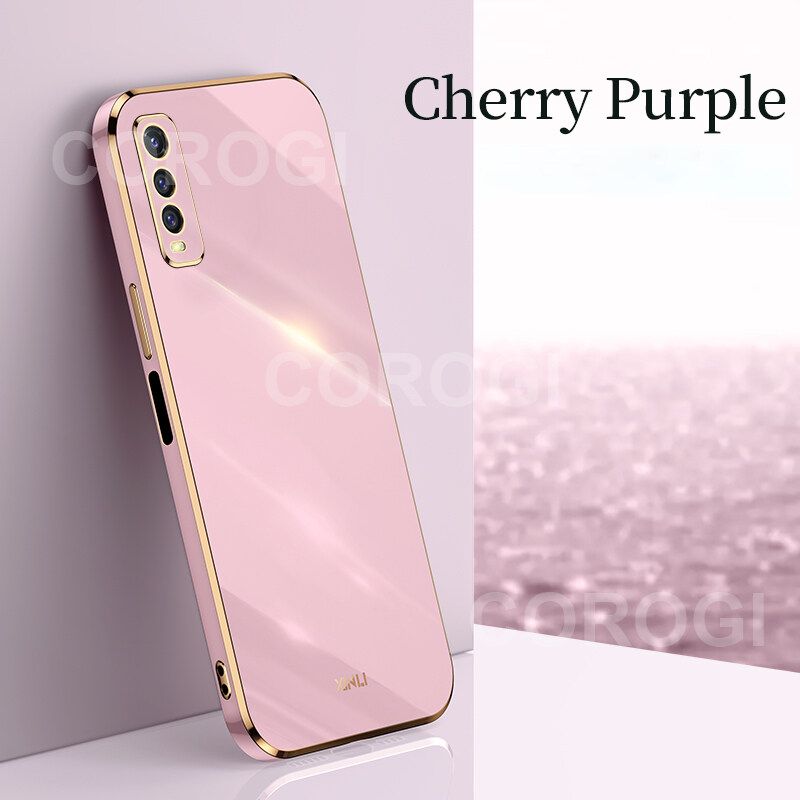 For Vivo Y20 2021 Cover Fashion Shiny Plating Square Bumper Slim Phone Case Soft TPU Silicone Shockproof Protective Back Cover