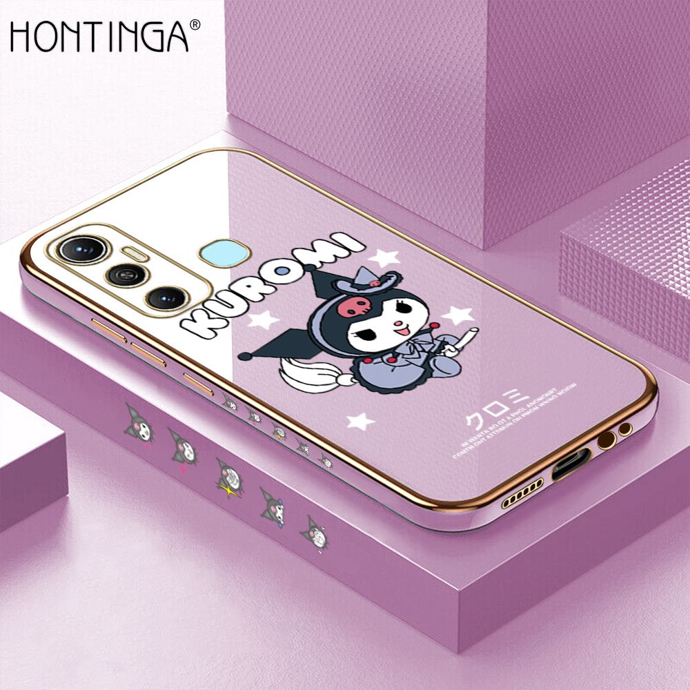 Hontinga for Infinix Hot 11 Back Cover Luxury 6D Plating Cartoon Little Witch Side Pattern Case Soft Silicone Square Phone Cases