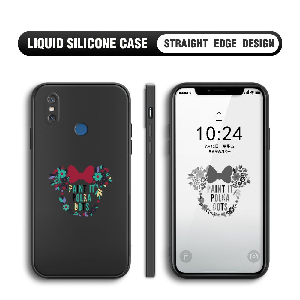 BILI for Xiaomi 8 Back Cover Flowers Minnie Multicolor Liquid Silicone Phone Case Soft Square Lens Protection Phone Cases