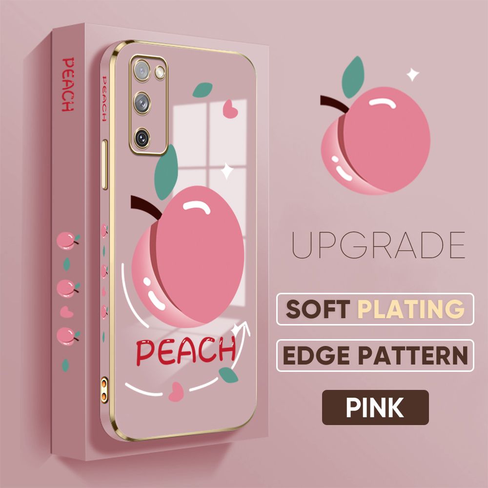 TA for Samsung Galaxy S20 FE S20FE 5G Back Cover Shiny Peach Luxury 6D Plating Case Side Pattern Soft Silicone Square Phone Case