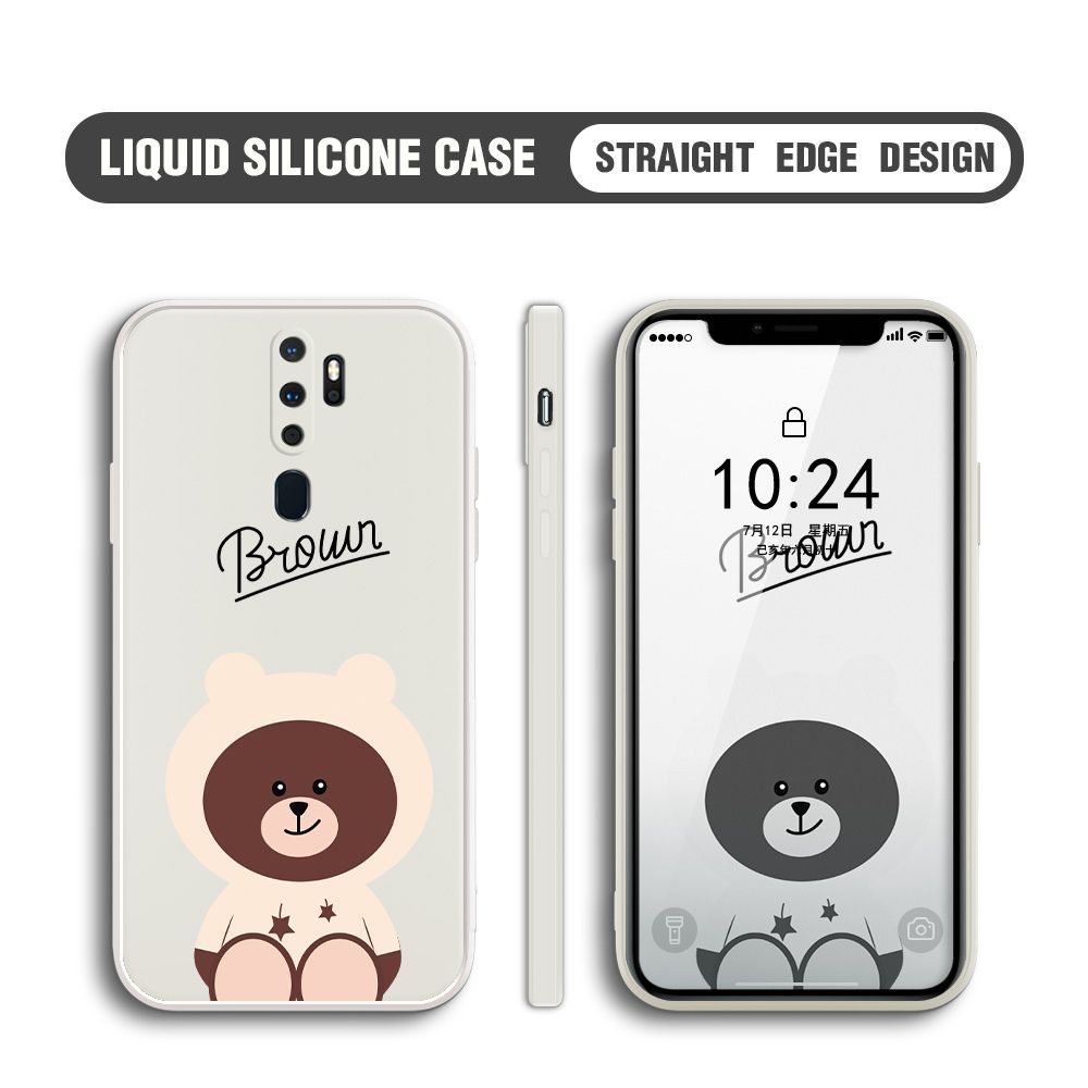 BILI for OPPO A5 2020 / A9 2020 Back Cover Brown Bear Multicolor Liquid Silicone Phone Case Soft Square Lens Protection Phone Cases
