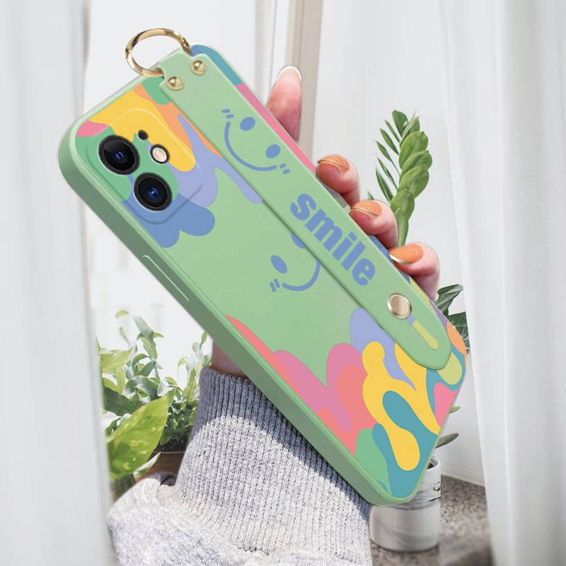 Jizetin for iPhone 12 Mini Wrist Strap Case Soft Candy Color Splash Ink Cover Ultra Thin Anti Fall Liquid Silicone Phone Case