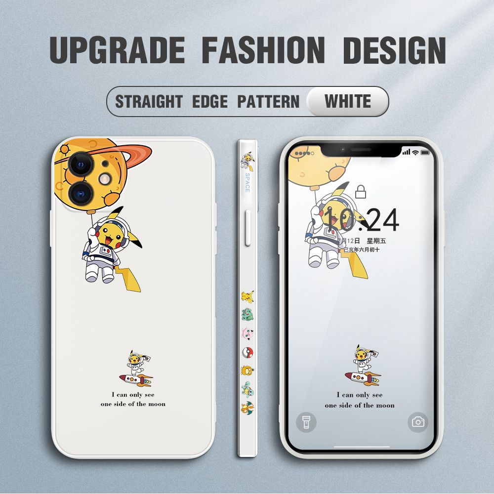 Jizetin for iPhone 12 Mini Case Side Design Phone Cover Cute Astronaut Pikachu Cover Square Edge Pattern Liquid Silicone Trend Case