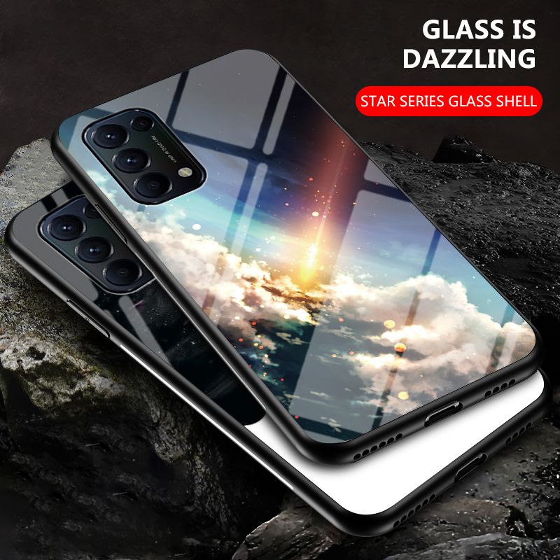 For OPPO Reno 5 Pro Case Starry Moon and Star Tempered Glass Protector Couple For s for OPPO Reno5 Pro Back Cover