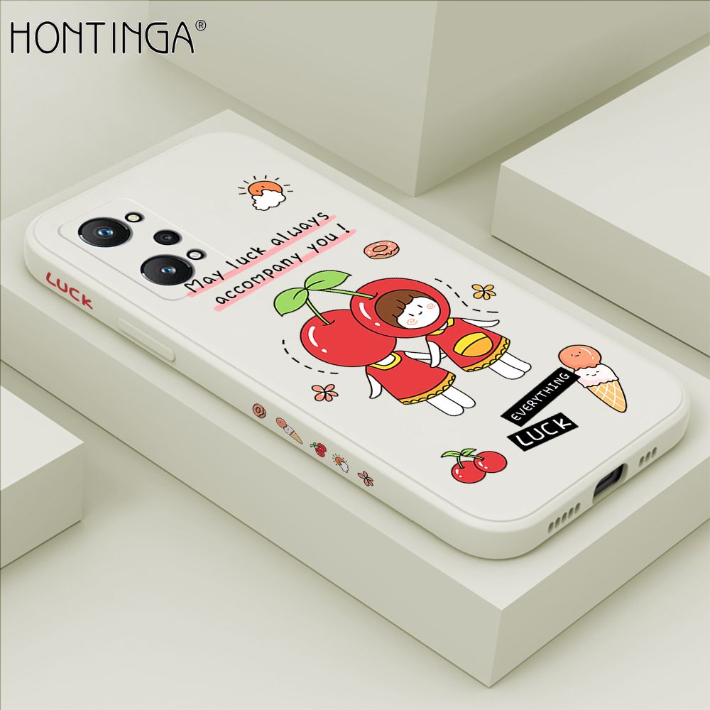 Hontinga for Realme GT Neo2 Case Side Design Cute Cherry Girl Back Cover Soft Square Edge Pattern Liquid Silicone Trend Phone Cases