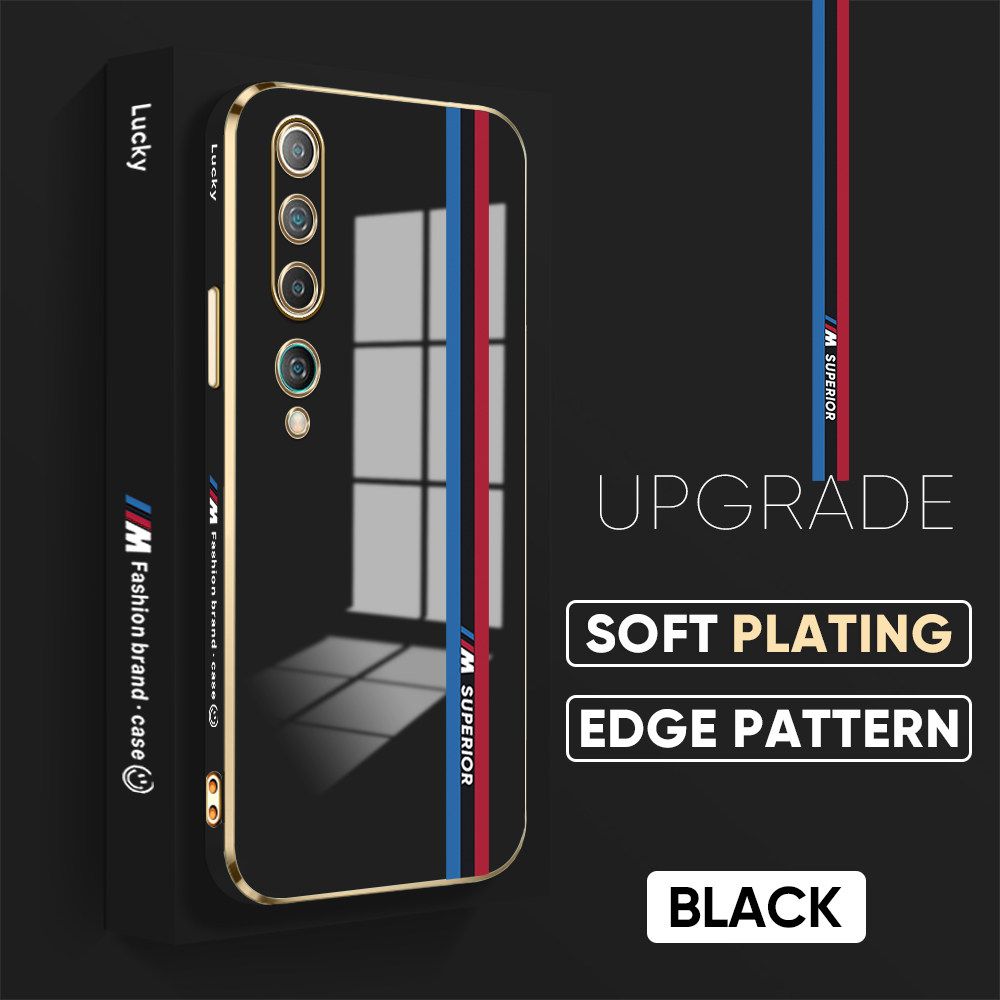 Jizetin (Free Lanyard) Xiaomi 10 Back Cover Car Track Luxury 6D Plating Case Side Pattern Soft Silicone Square Mobile Phone Cases