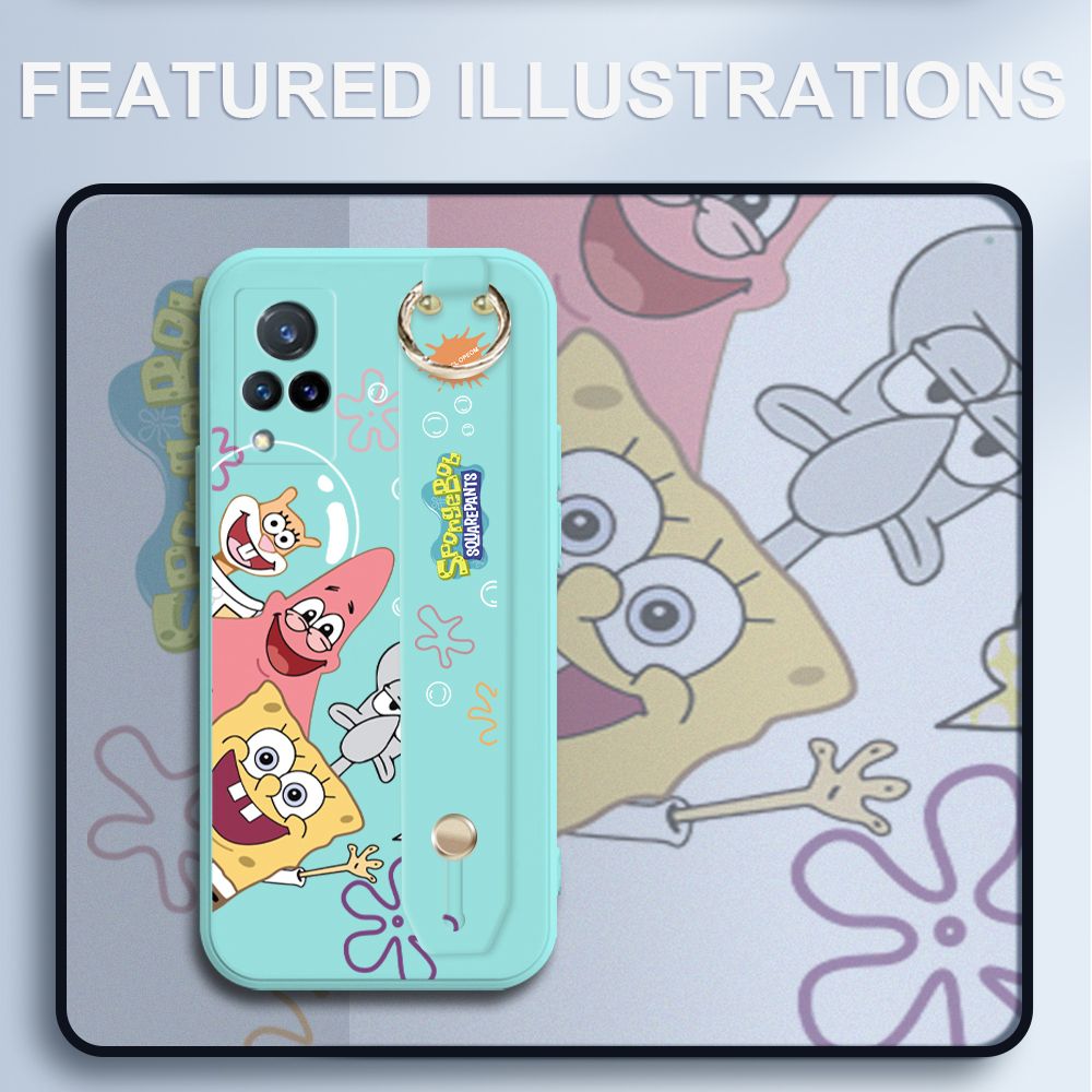 UCUC for Vivo V21 Wrist Strap Case Funny Cartoon Sea Creatures Cover Ultra Thin Anti Fall Liquid Silicone Phone Case