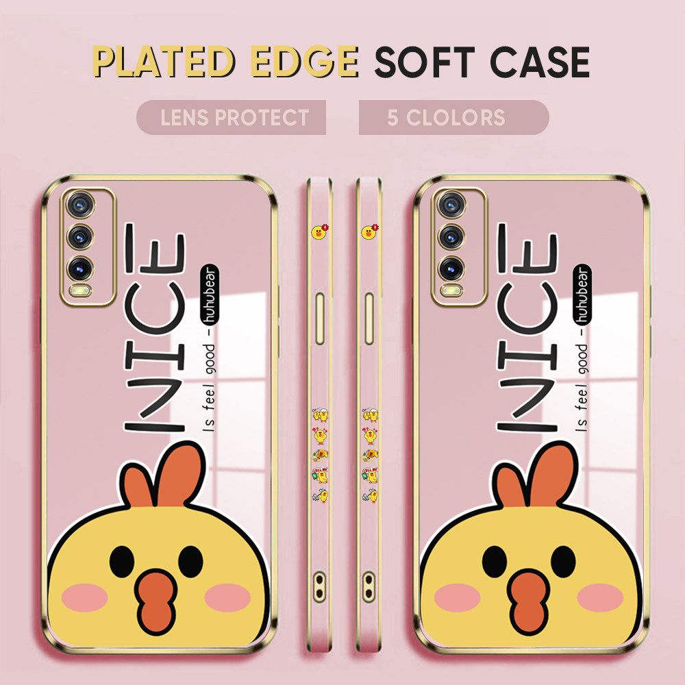Luxury 6D Plating Case for Vivo Y20S Phone Cases Cute Cartoon Chick Side Print Soft Silicone Square Back Cover