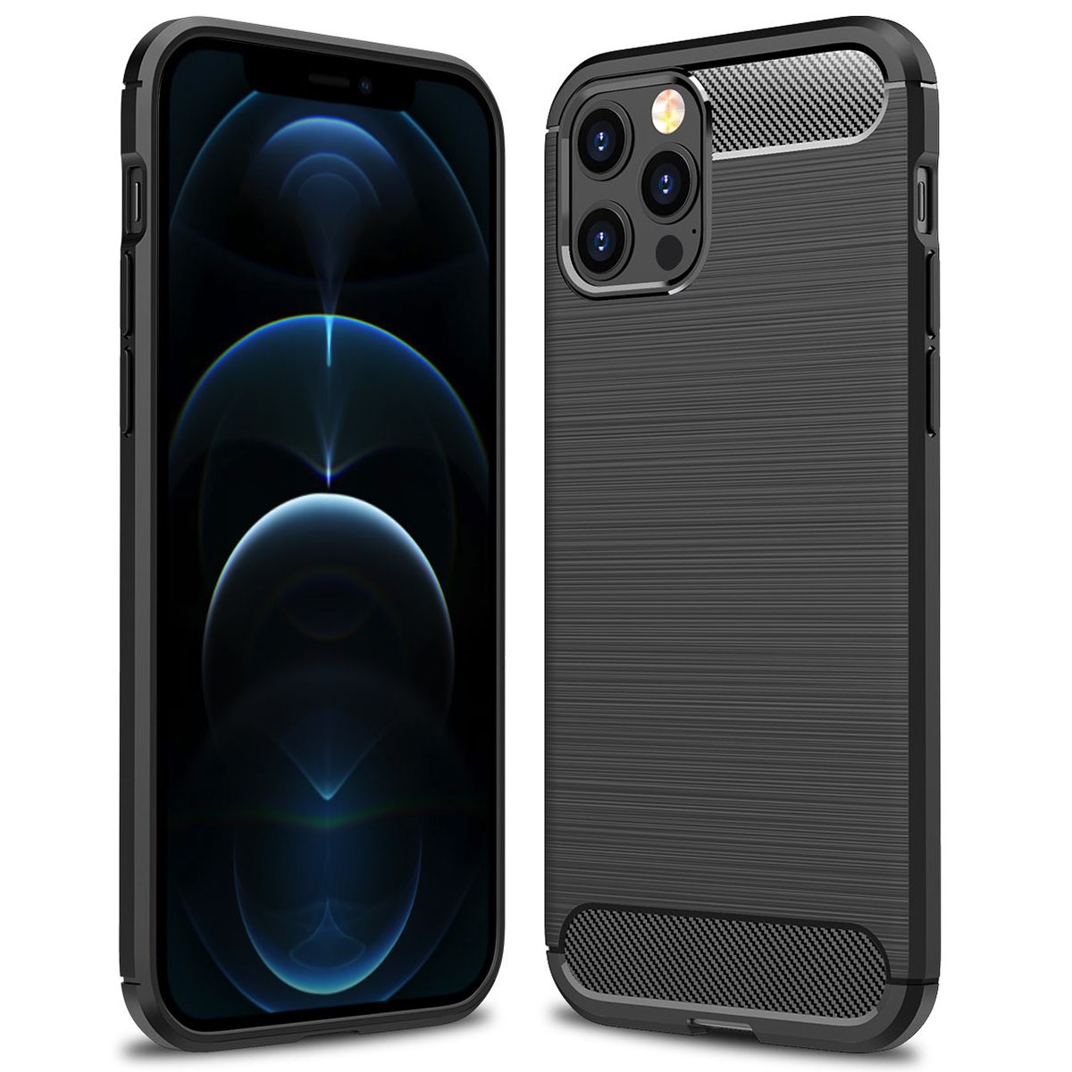 For Apple iPhone 12 Pro Case Carbon Fiber TPU Shockproof Soft Silicone Phone Cover