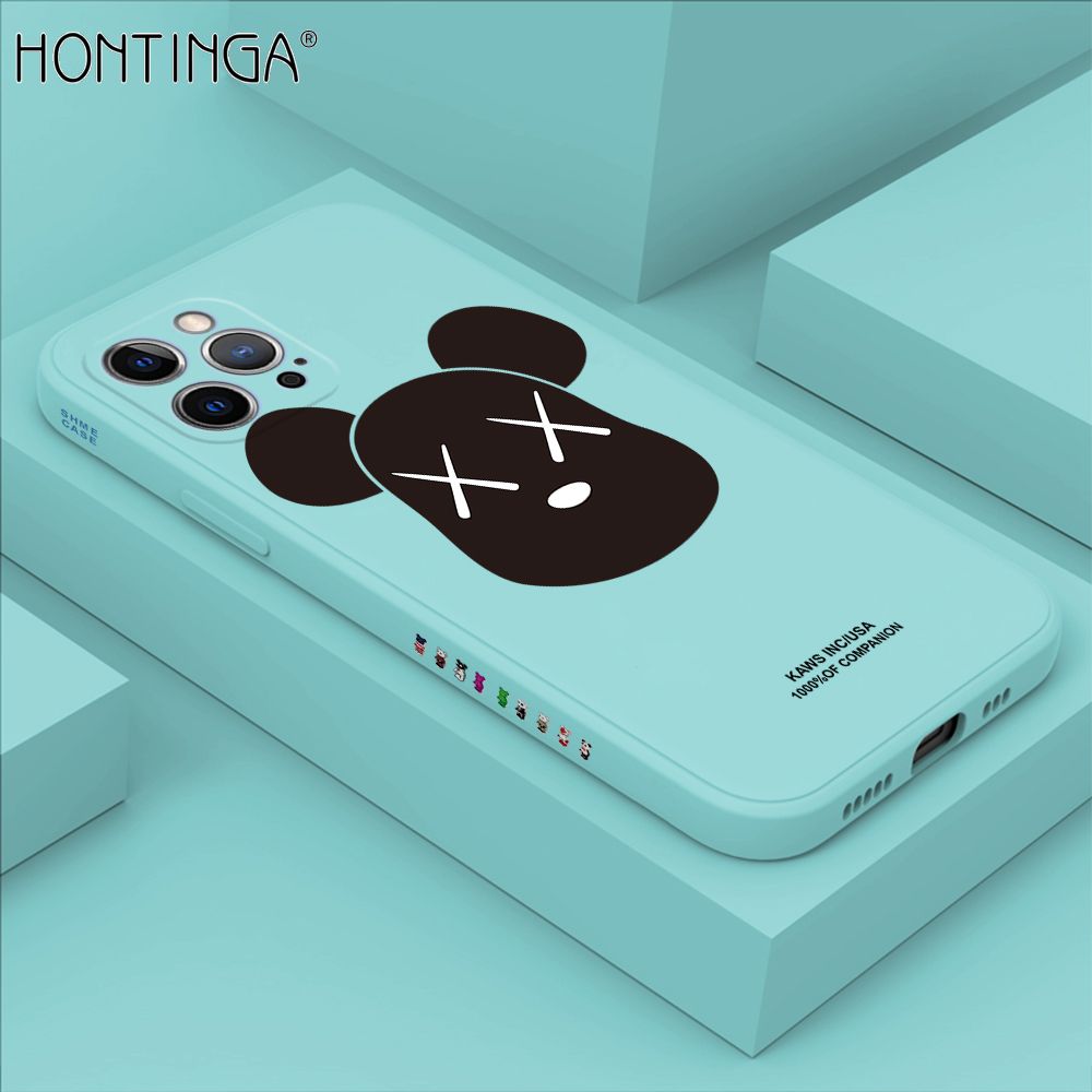Hontinga for iPhone 12 Pro Case Side Design Violent Bear Head Back Cover Soft Square Edge Pattern Liquid Silicone Trend Phone Cases