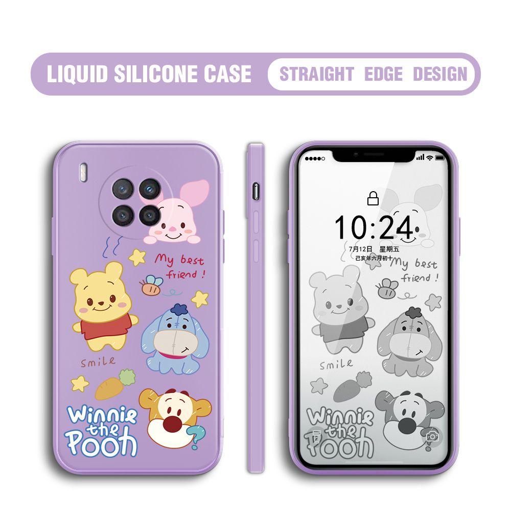 BILI for Huawei Nova 8I / Honor 50 Lite Back Cover Cute Winne Friends Multicolor Liquid Silicone Phone Case Soft Square Lens Protection Phone Cases