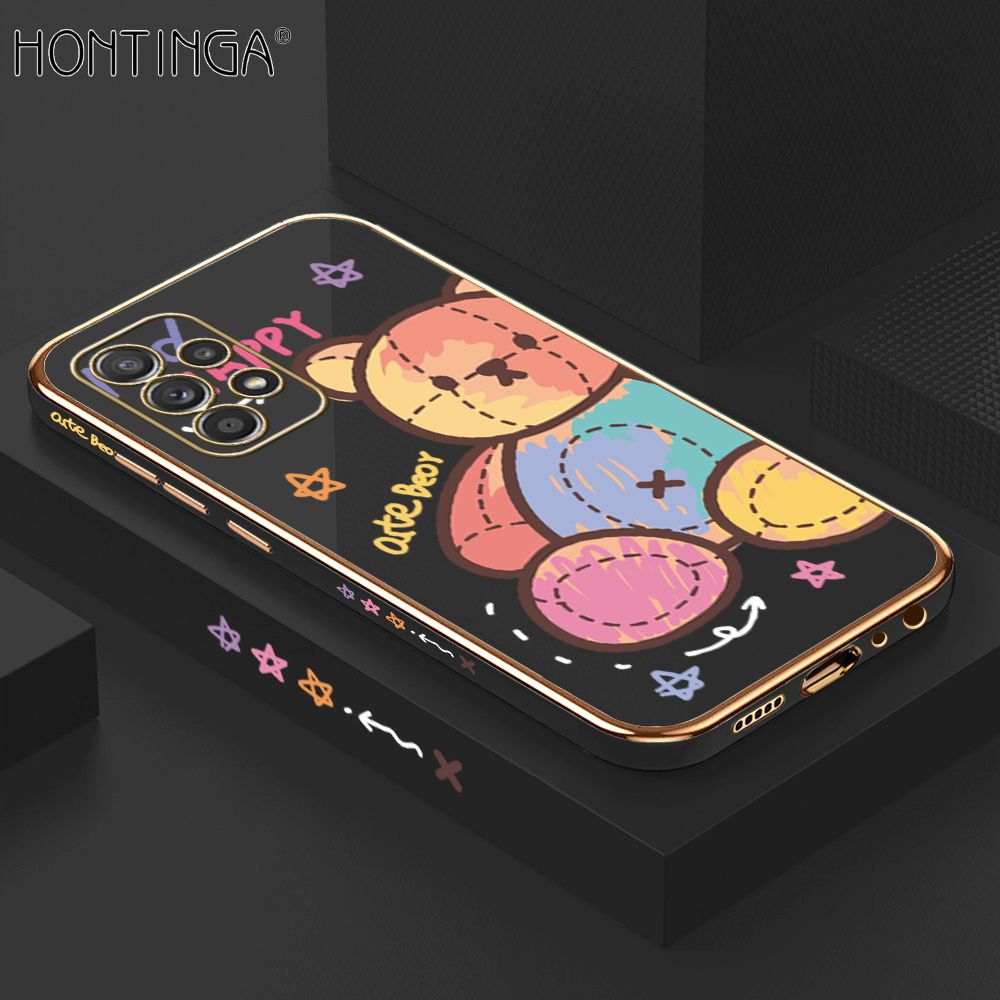 Hontinga for Samsung A52S 5G Case Luxury 6D Plating Color Doll Bear Side Pattern Soft Back Cover Silicone Square Phone Cases
