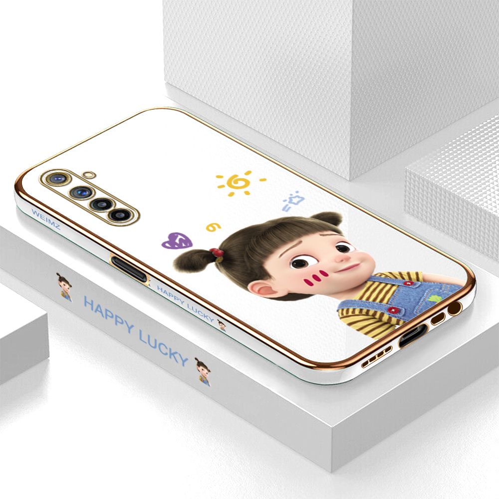 ZeroQiQi for Realme 6 Back Cover Cute Girl Luxury 6D Plating Case Side Pattern Soft Silicone Square Mobile Phone Cases + Free Lanyard