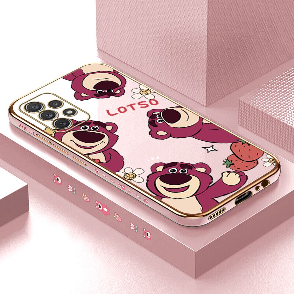 ZeroQiQi for Samsung Galaxy A72 5G Back Cover Cute Bear Luxury 6D Plating Case Side Pattern Soft Silicone Square Phone Cases + Free Lanyard
