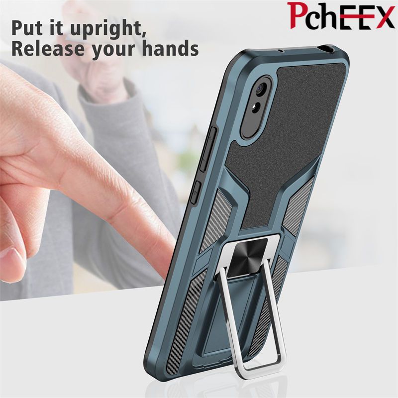 For Xiaomi Redmi 9A Phone Case, Luxury Armor Cover Metal Magnetic Ring Silicone Hard Shell