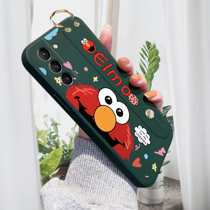 Jizetin for Samsung Galaxy S21 Plus 5G Wrist Strap Case Creative Cartoon Red Haired Monster Cover Ultra Thin Anti Fall Liquid Silicone Phone Case