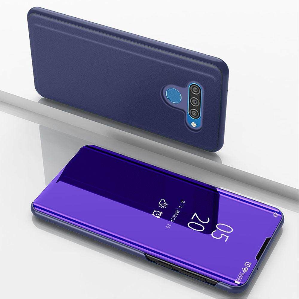 For LG Q60/LG K50 Mirror Plating Hard PC -PU Leather Translucent Standing View Case Cover