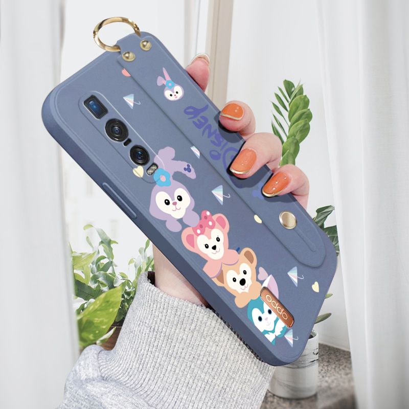 Jizetin for OPPO Find X2 Pro Wrist Strap Case Creative Cartoon Cute Bunny Cover Ultra Thin Anti Fall Liquid Silicone Phone Case