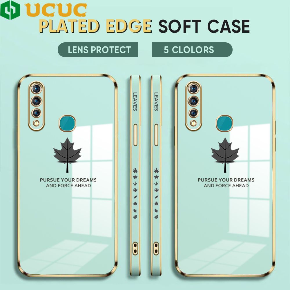 UCUC for Vivo Z1 Pro Z5X Back Cover + Free Lanyard Maple Leaf Luxury 6D Plating Case Side Pattern Soft Silicone Square Phone Cases