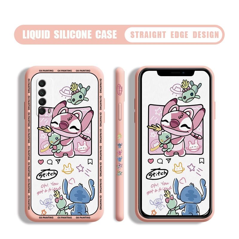 For HUAWEI Y7 Pro  Y7A Y7P Y7 Prime  Y8P y9 prime  Y9  Y9  Interstellar baby Angel and Stitch planet couple mobile phone protective shell liquid silicone all-inclusive lens mobile phone case