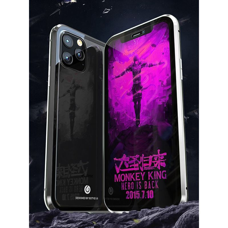 for iPhone 11 Phone Case Magnetic Metal Case Double Sided Glass Shockproof 6.1 inch-Silver