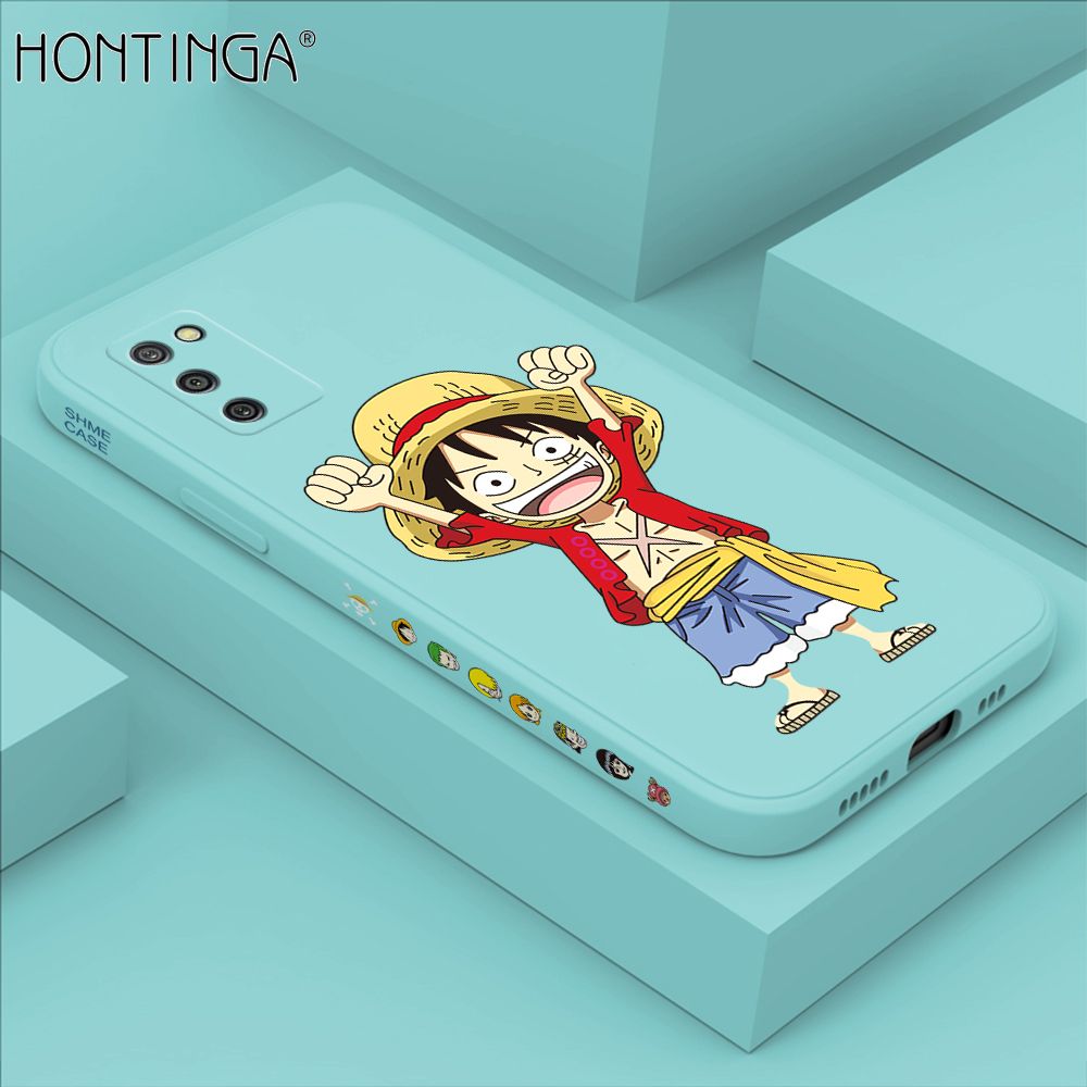 Hontinga for Samsung A02S Case Side Design Anime Cartoon Luffy Back Cover Soft Square Edge Pattern Liquid Silicone Trend Phone Cases