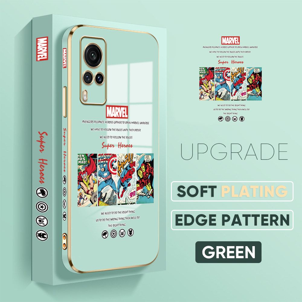 Jizetin (Free Lanyard) Vivo X60 Back Cover Superhero Collection Luxury 6D Plating Case Side Pattern Soft Silicone Square Phone Cases