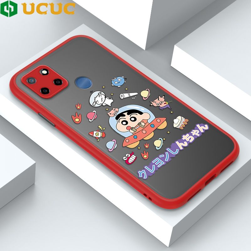 UCUC for Realme C25S / C25 / C12 / Narzo 20 / Narzo 30A Back Cover Spaceship Shinchan Frosted Transparent Hard Phone Case Thin Shockproof Full Cover Camera Protect Case