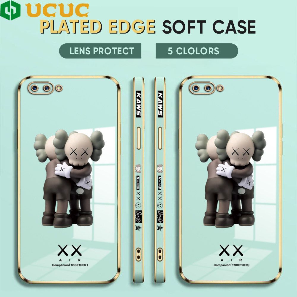 UCUC for OPPO A3S Case Hug Little Bear Luxury 6D Plating Soft Casing Silicone Ultra Thin Phone Cover