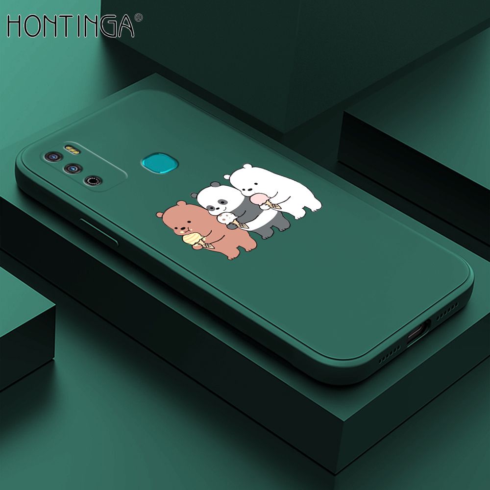 Hontinga for Infinix Hot 9 Play Case Cute Cartoon Bear  Phone Case Soft Square Edge Silicone Cases Full Lens Cover Shockproof Protection Cover