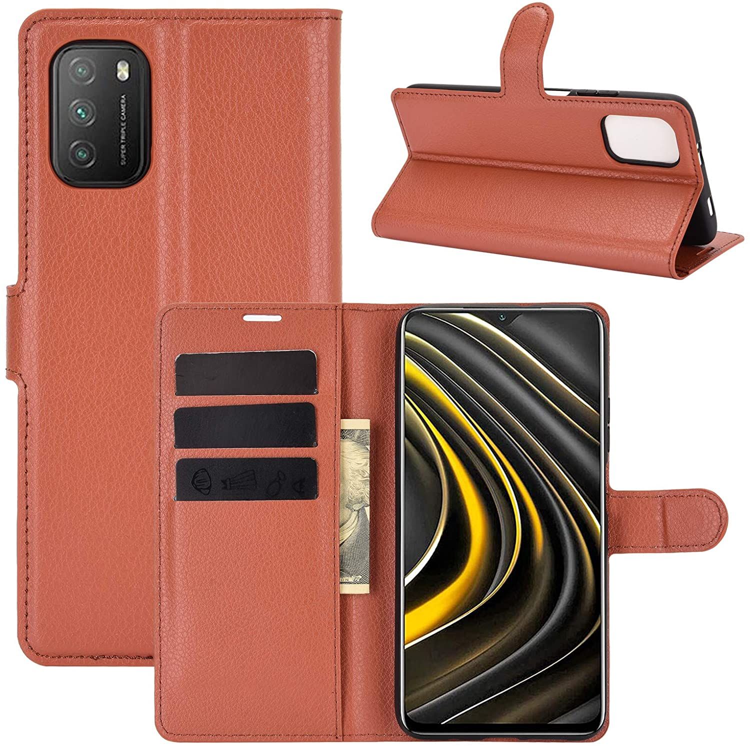 for Xiaomi Poco M3 Case, PU Leather with Card Holder Case Wallet Flip with Stand Cover Protective Shell for Xiaomi Poco M3