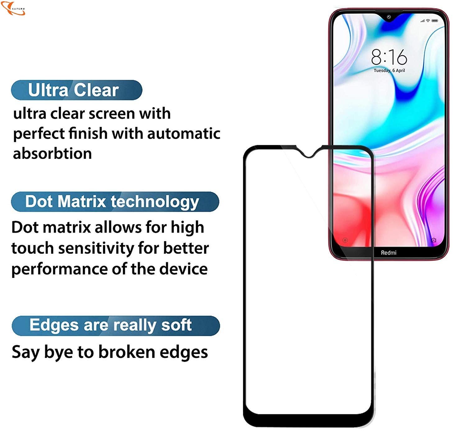 For Xiaomi Redmi 8A Tempered  Glass Screen Protector Gorilla Transparent. 6D/9D/11D-Black