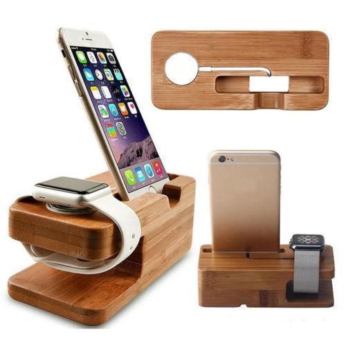 Bamboo Wood Charge Holder Docking Station Cradle Bracket For Apple Watch iPhone - intl
