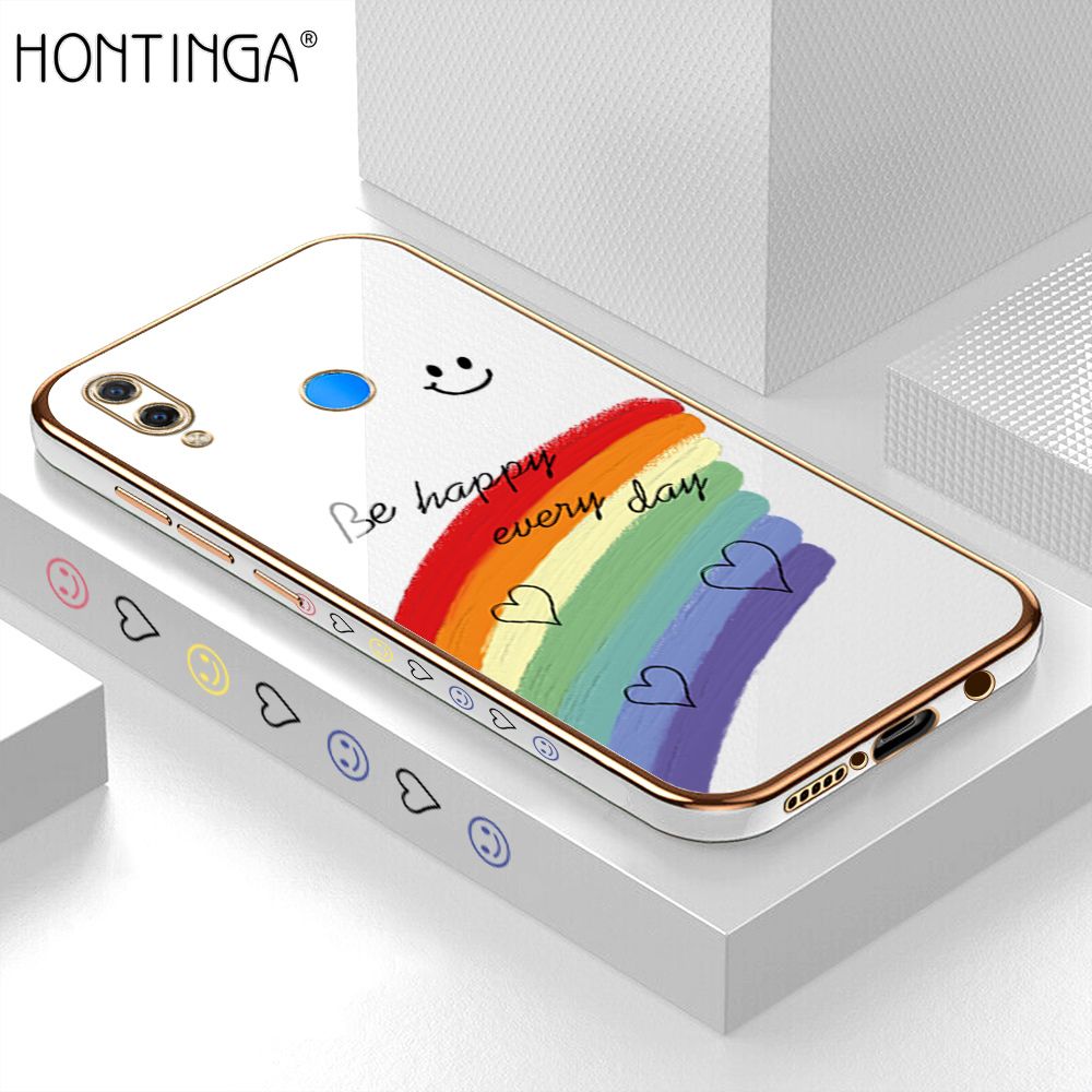 Hontinga for Huawei P Smart Plus Back Cover Luxury 6D Plating Cartoon Rrainbow Side Pattern Case Soft Silicone Square Phone Cases