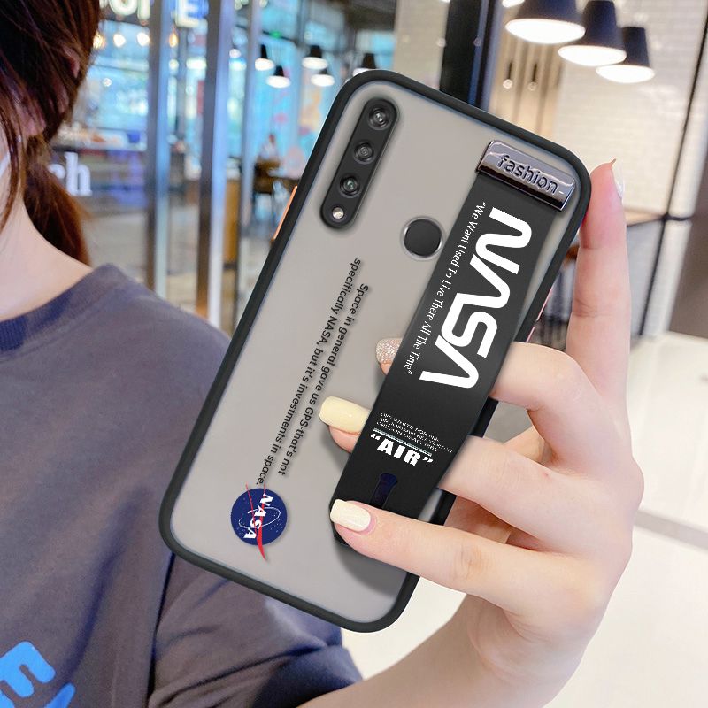 UCUC for Huawei Y6P Wrist Strap Case Popular NASA Wristband Printing Cover Shockproof Frosted Phone Case