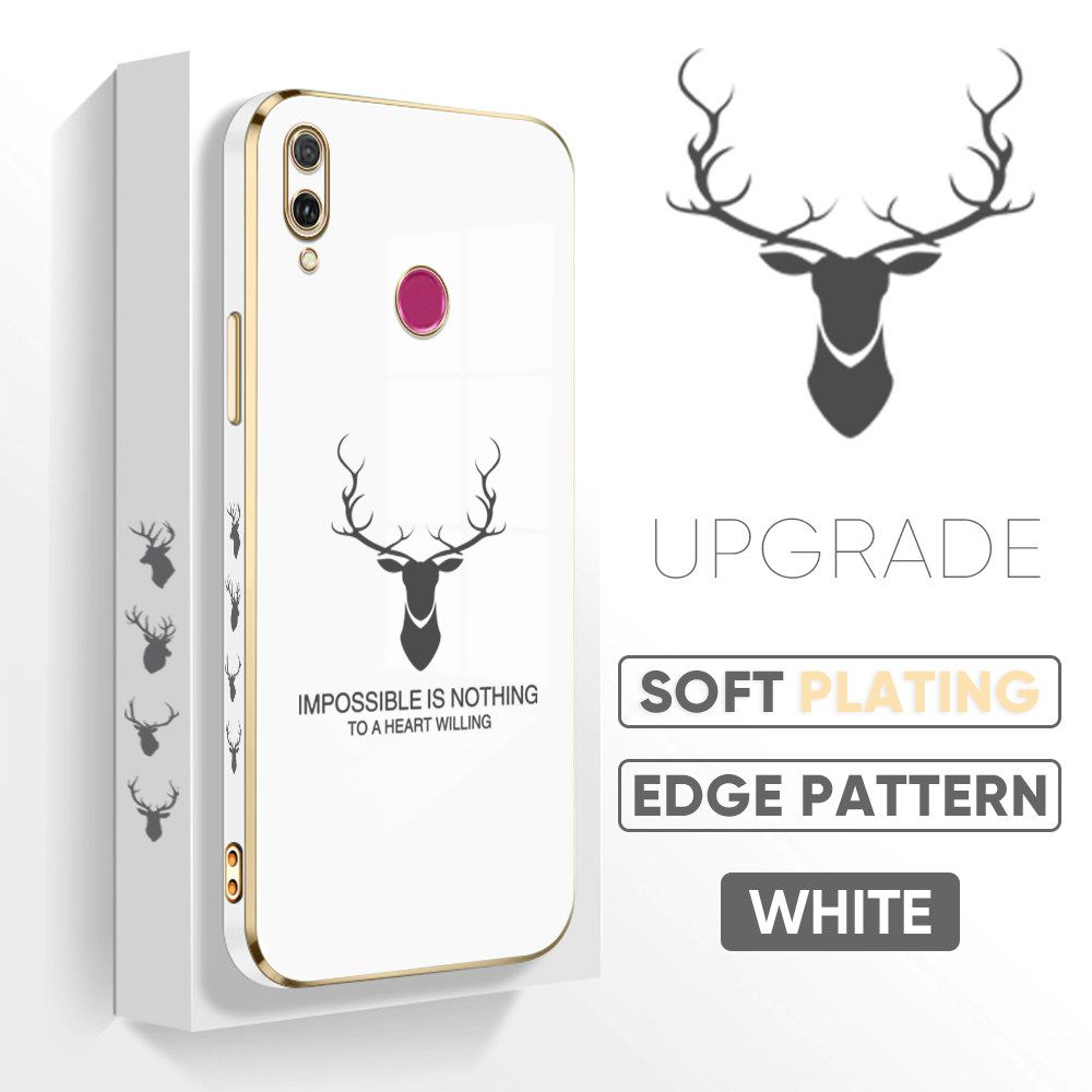 TA for Honor Y9 2019 Back Cover + Free Lanyard Simple Antlers Luxury 6D Plating Case Side Pattern Soft Silicone Square Phone Cases