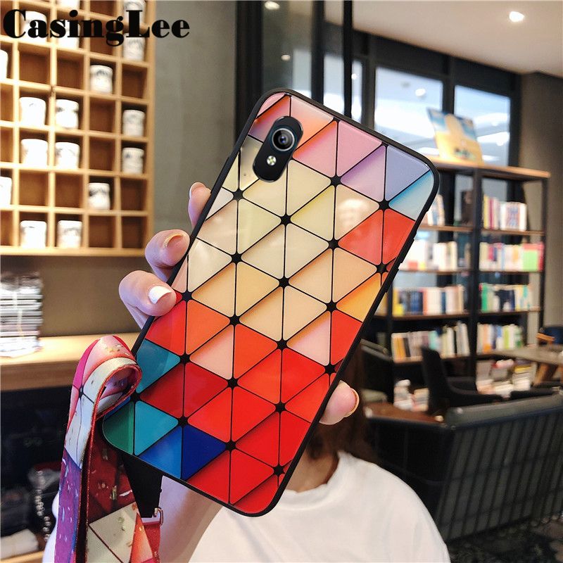 Protect Cover For VIVO Y1S case Shiny Gold Foil soft silicone case with Strap for VIVO Y1S Phone Cases Rhombus geometry Design For girls and Boys