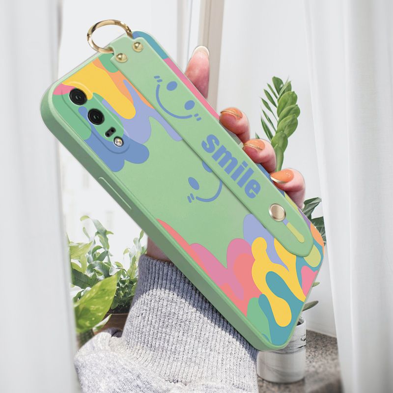 Jizetin for Huawei P20 Wrist Strap Case Soft Candy Color Splash Ink Cover Ultra Thin Anti Fall Liquid Silicone Phone Case