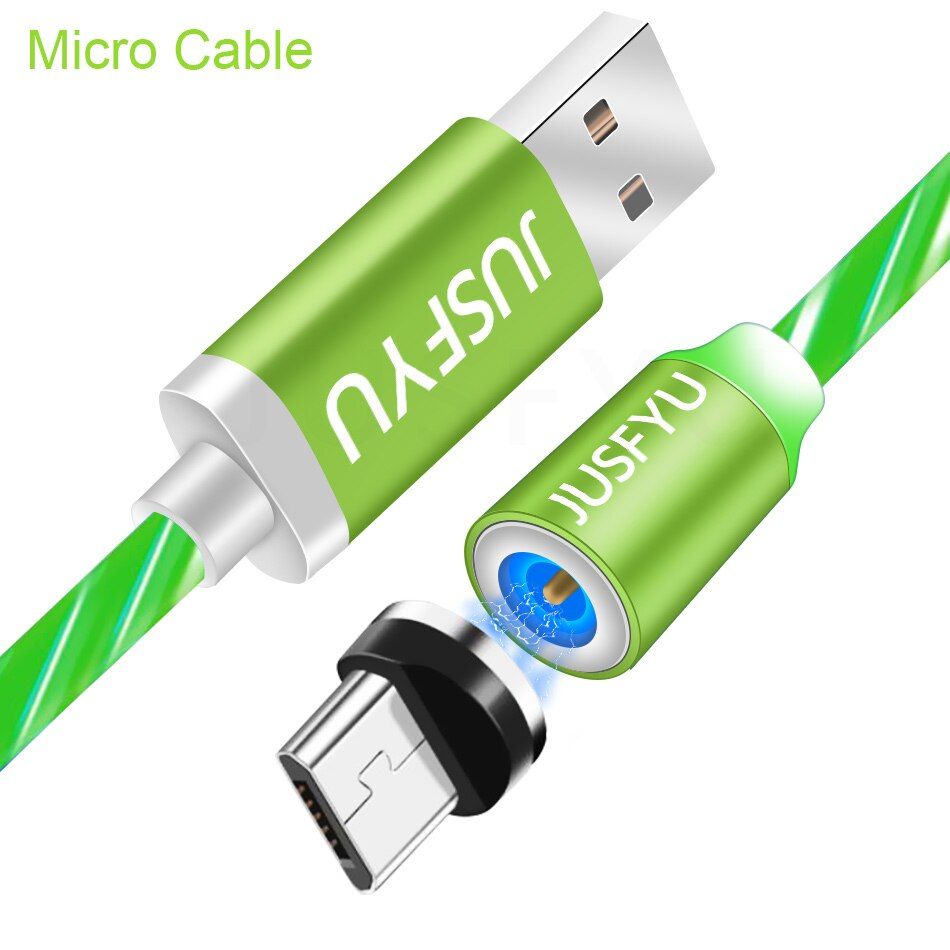 Magnetic Cable LED Glow Flowing Charging Micro USB Cable Fast Charging USB C Cable For iphone 6 7 XS Samsung S8 S9 Charger Cable