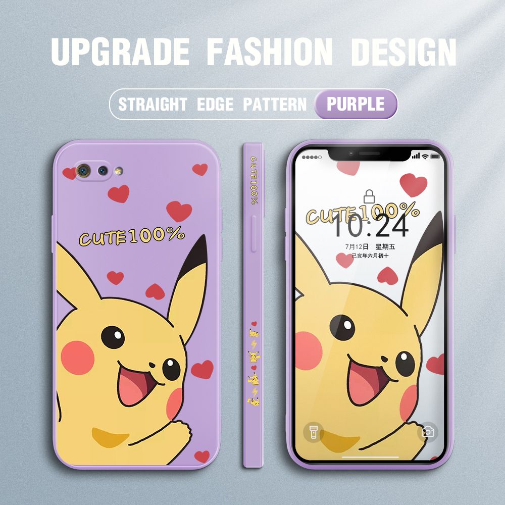 FHKL for Realme C2 Back Cover Cartoon Pikachu Side design Soft Case Multicolor Liquid Silicone Phone Cases