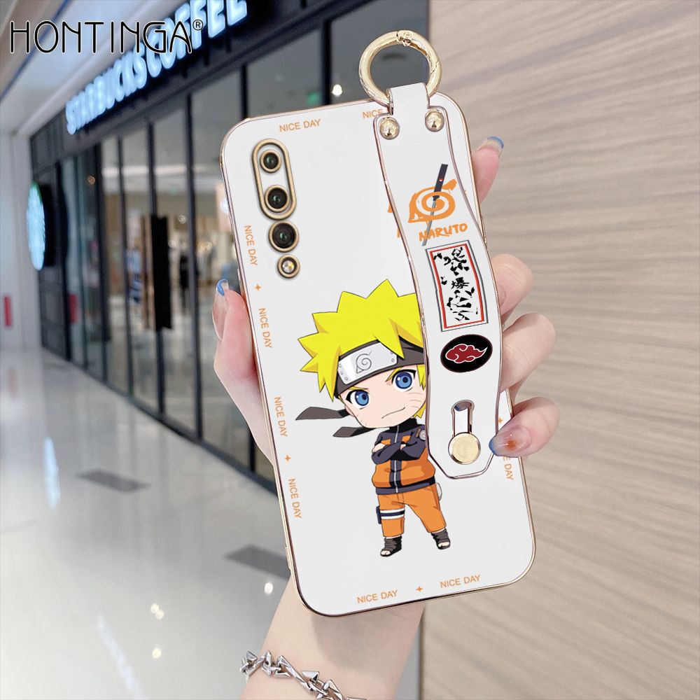 Hontinga for Huawei P20 Pro Back Cover With Wristband Luxury 6D Plating Anime Naruto Uzumaki Case Soft Silicone Square Phone Cases