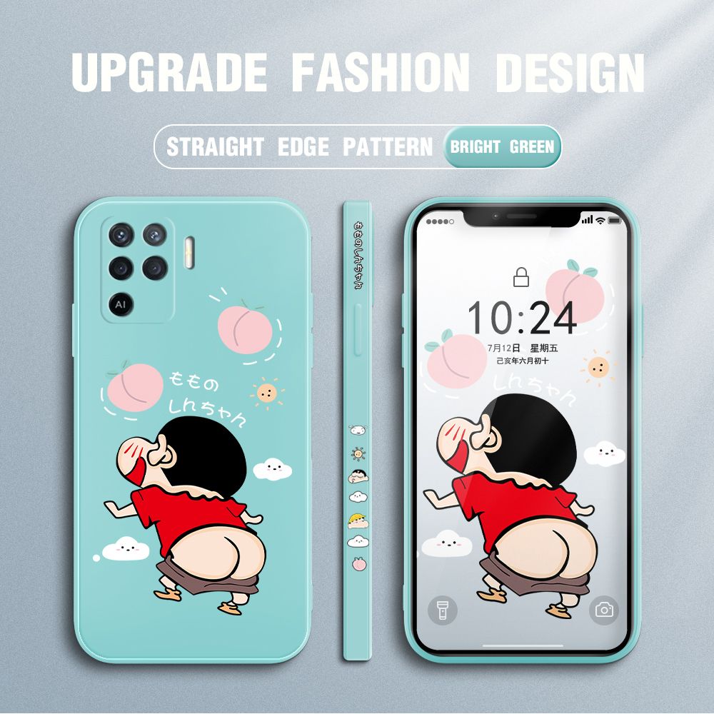 Jizetin for OPPO Reno5 F Case New Cartoon Crayon Shin-chan Design Side Design Phone Case Square Edge Pattern Liquid Silicone Cases Full Cover Camera Shockproof Protective Case