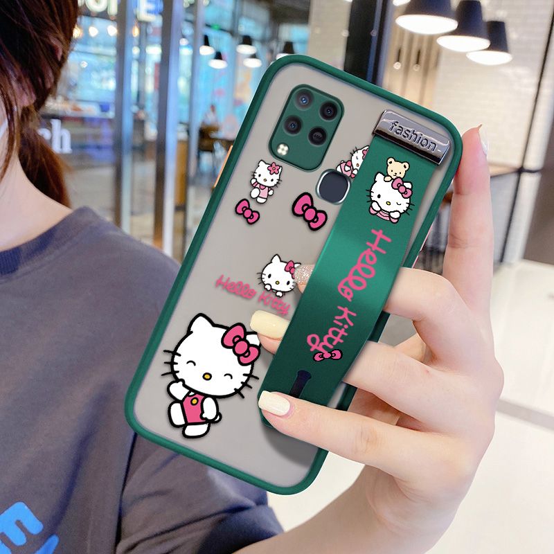 UCUC for Infinix Hot 10S NFC Wrist Strap Case Lovely KT Cat Wristband Printing Cover Shockproof Ultra Thin Phone Case