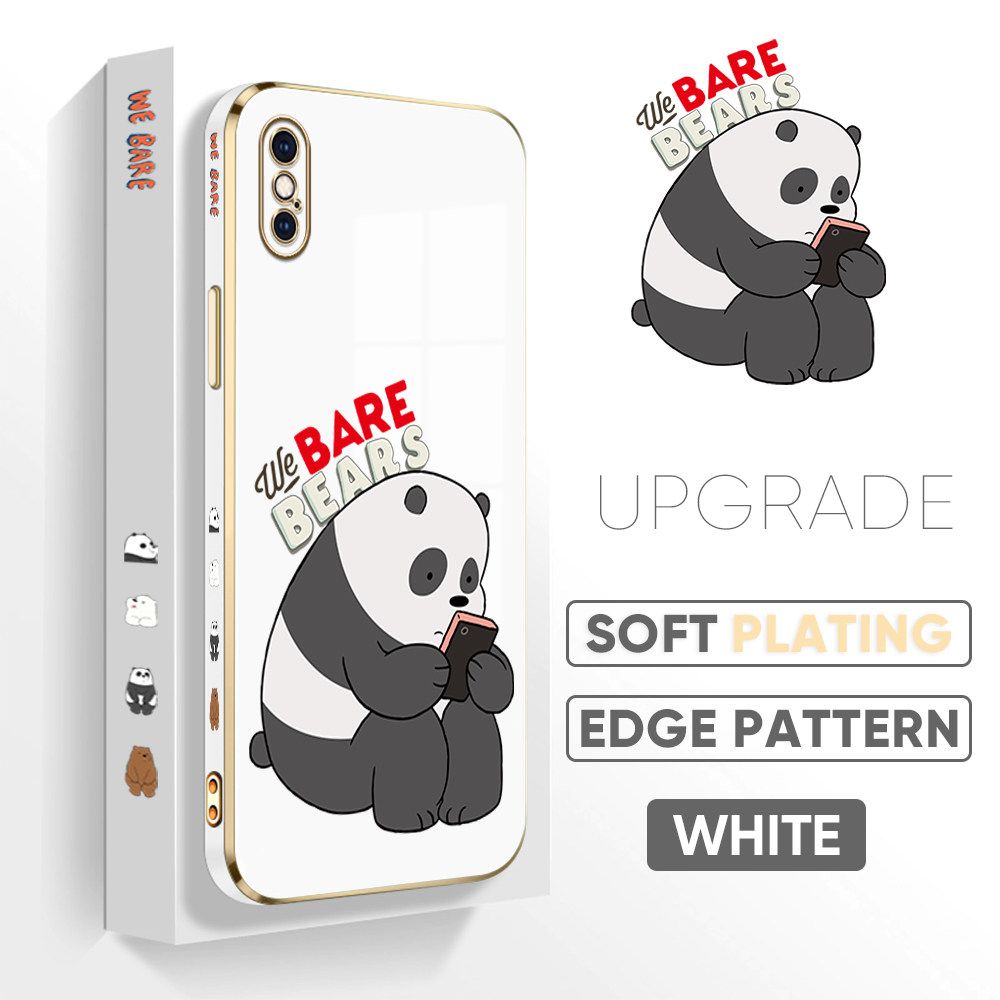 TA for iPhone XS MAX Back Cover + Free Lanyard Panda Reading Luxury 6D Plating Case Side Pattern Soft Silicone Square Phone Cases