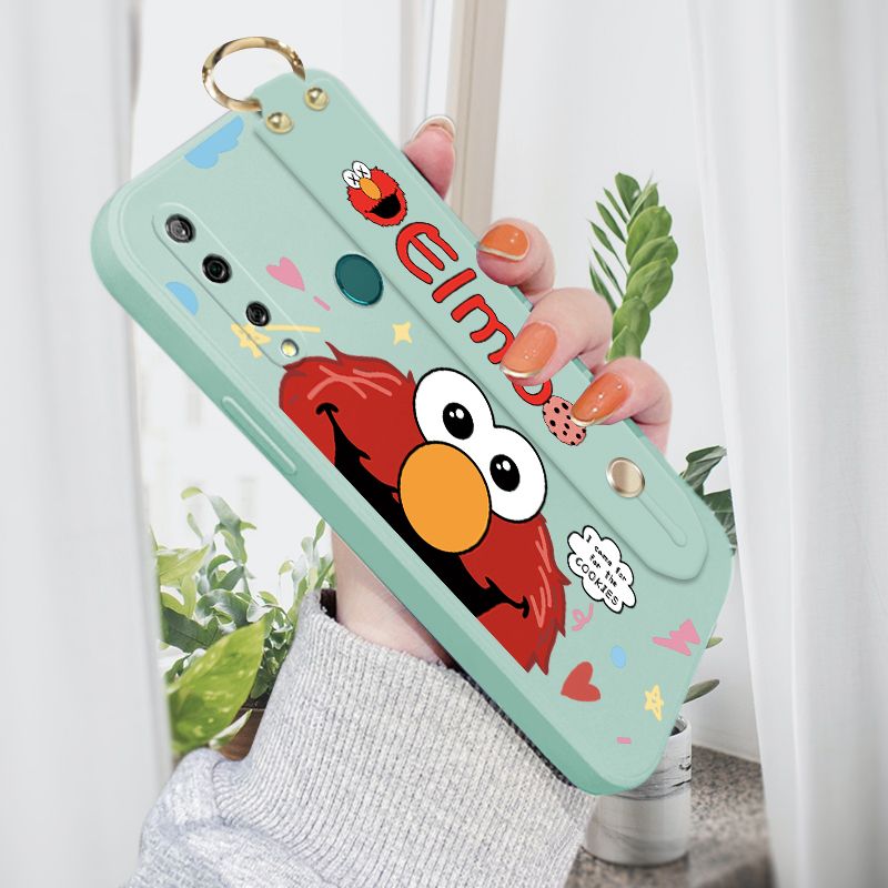 Jizetin for Huawei Y9 Prime 2019 Wrist Strap Case Creative Cartoon Red Haired Monster Cover Ultra Thin Anti Fall Liquid Silicone Phone Case