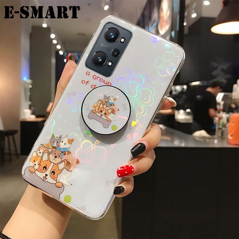 Phone case Realme GT Neo 2 Back Cover Cute Cartoon Bear Cases Soft Silicone Bracket Holder stand case Colorful Cherry Blossoms For Realme GT Neo2 Case
