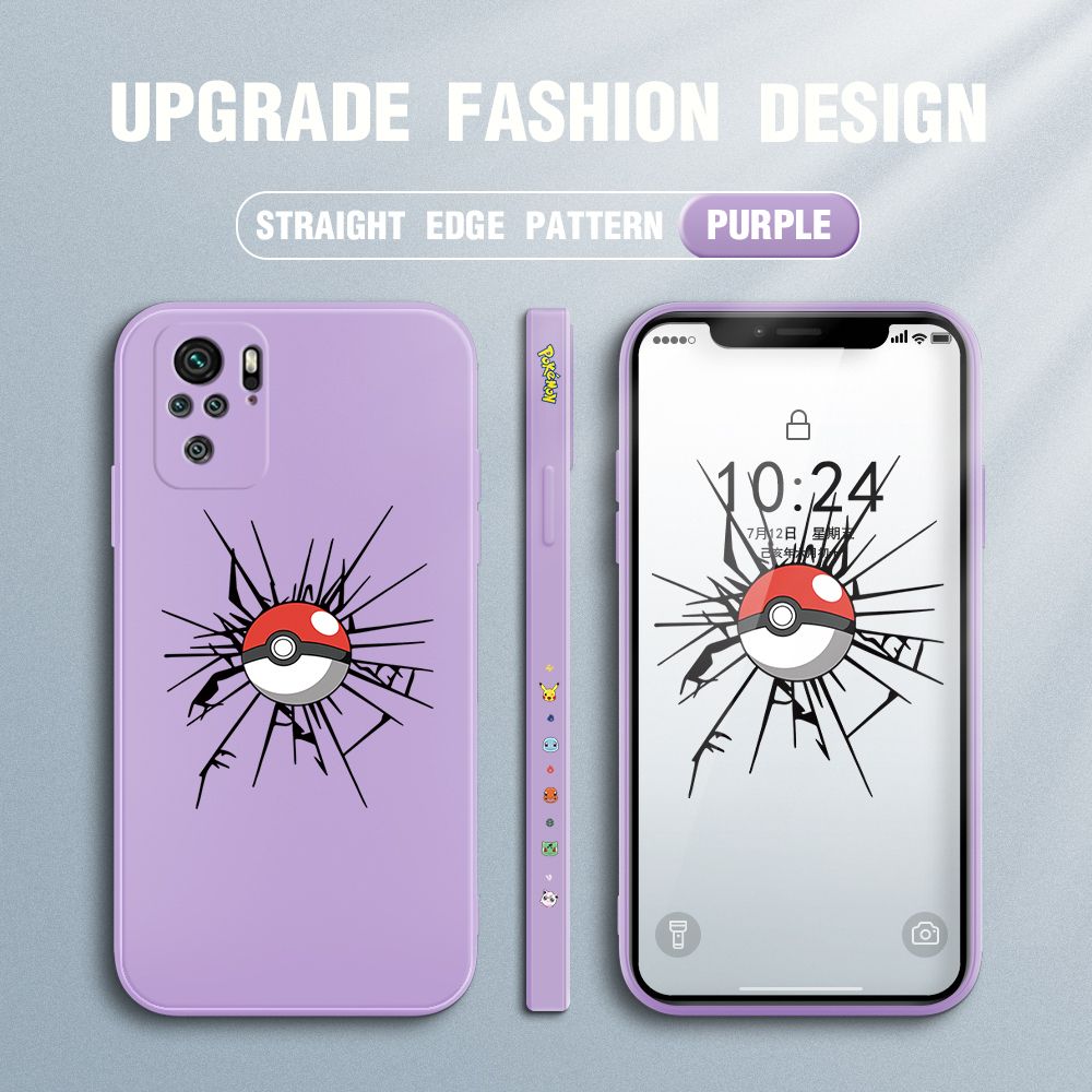 Jizetin for Redmi Note 10 4G / Redmi Note 10S Case Cartoon Pokémon Pocket Monster Design Side Design Phone Case Square Edge Pattern Liquid Silicone Cases Full Cover Camera Shockproof Protective Case